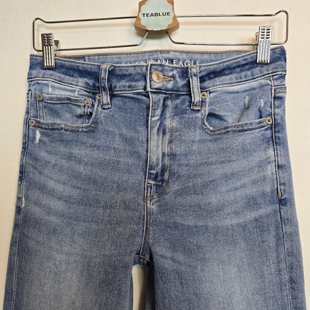AE American Eagle Ne(x)t Level Festival Flare Jean In Indigo Fray 6 R - Picture 10 of 15